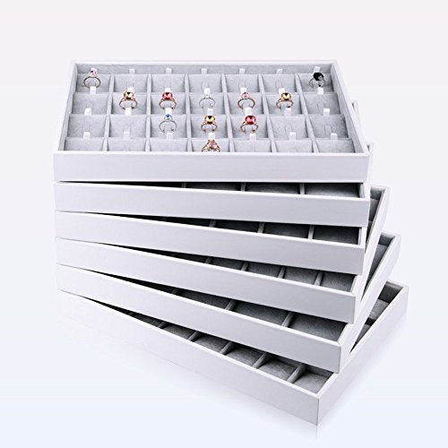 Oirlv Velvet Stackable Jewelry Tray 32 Grids Earrings Organizer Display Showcase Jewelry Storage trays - size: 32 Grids Earring Tray