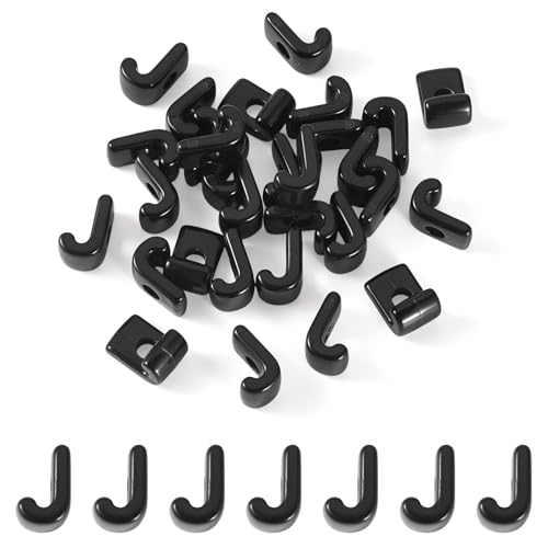 FASHEWELRY 30Pcs Acrylic Letter J Beads with Large Hole Big Plastic Letter Blocks European Beads 3D Letters Chunky Vowel Initial Alphabet Bead for Key Chains Necklace DIY Arts Craft Projects - color: Black, size: J