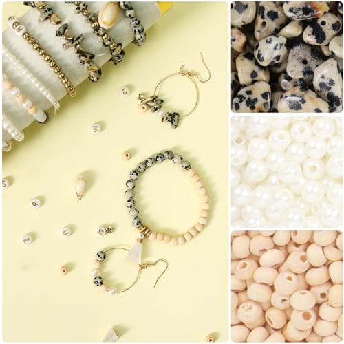 TOIPINIO Bracelet Making Kit Jewelry Making Supplies Kit Natural Stone Beads for Irregular Natural Stone with for DIY Craft 1736PC Friendship Bracelet/Necklace/Earrings for Adults (Dalmatian Jasper) - color: Dalmatian Jasper