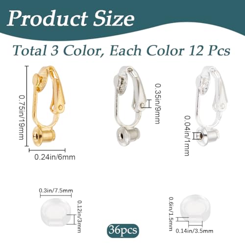 1 Box 36Pcs Clip-on Earring Converter Silver Clip Earrings Backs Brass Rose Gold Non Pierced Clip on Earring Component with Pads Earring Clips for Jewelry Making Supplies DIY Craft Beginner - color: Mixed Colors