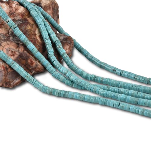 170pcs 5x2mm Natural Turquoise Heishi Disc Rondelle Spacer Stone Semi Precious Gemstone Loose Beads for Jewelry Making 15 Inch - color: Turquoise, size: 5x2mm