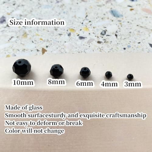 Crystal Glass Beads 200 Pieces 6mm Round Faceted Glass Spacer Beads for Jewelry Making Bracelet Earring Necklace DIY Craft Supplies(Black) - color: Black, size: 6mm