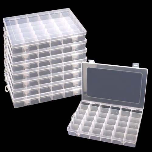 KINJOEK 8 Pack 36 Grids Plastic Bead Organizer Containers Storage, Adjustable Dividers Diamond Jewelry Craft Painting Storage Case, Clear Small Fishing Tackle Box for Sewing Cross Stitch Accessories - color: Clear, size: 36Grid 8PCS