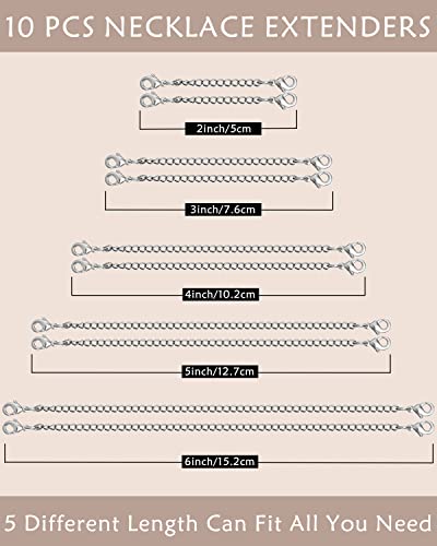 OHINGLT Necklace Extender 10Pcs Chain Extenders for Necklaces Bracelet, Silver Plated Stainless Steel Extension Chain for Women Jewelry Making - color: Necklace Extender 10Pcs Siver