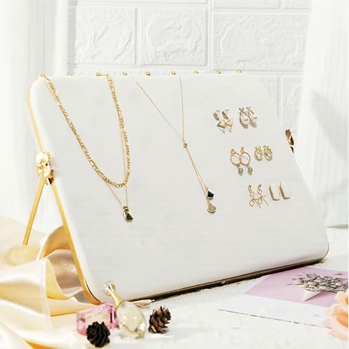TANG SONG 10.24” Dual-Tone Metal Necklace Display Stand with Velvet Base – Jewelry Holder for Retail & Home (White/White) - color: White