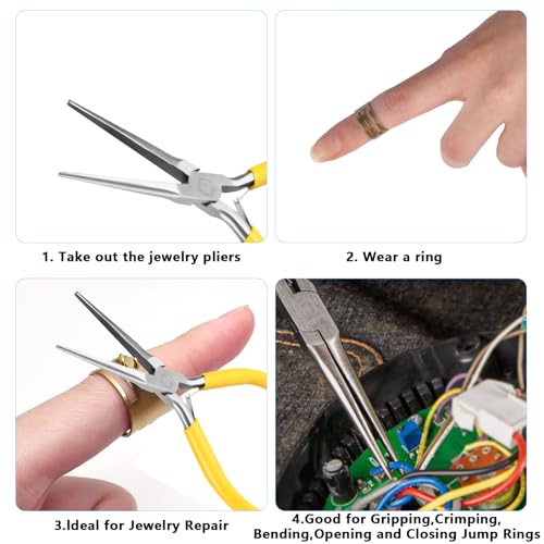 Needle Nose Pliers,6-Inch Extra Long Needle Nose Plier,jewelry making industrial and mechanical maintenance and household appliance fixes. - color: Golden-long Needle Nose Plier