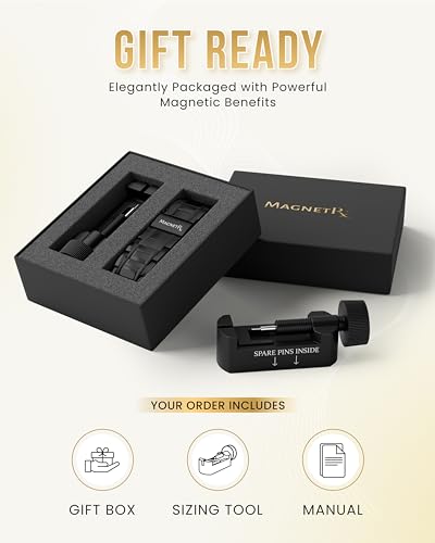 MagnetRX® 3X Strength Magnetic Bracelets for Men – Effective Titanium Mens Magnetic Bracelet – Premium Fold–over Clasp & Adjustable Length with Sizing Tool & Gift Box (Black) - color: Black (3X Strength)
