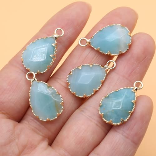 QSLLER 10PCS Waterdrop Shape Natural Stone Pendants Faceted Crystal Agate Amethyst Stone for Jewelry Making Necklace Bracelet