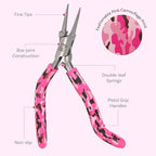 The Beadsmith Pink Camouflage Set – 6 Piece Kit: Pistol Grip Chain Nose, Round Nose, Flat Nose, Side Cutter Pliers w/Tweezers, Reamer and Zippered Pouch – 6 Inch Jewelry Making Tools