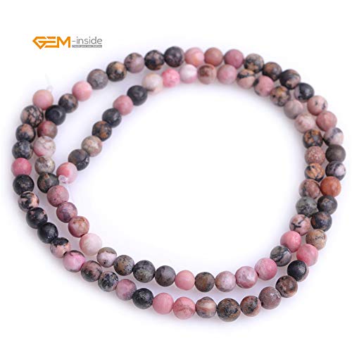 GEM-Inside 4mm Natural Stone Black Rhodonite Frosted Matte Unpolished Round Beads for Jewelry Making Strand 15 inch - color: Black Rhodonite, size: 4mm