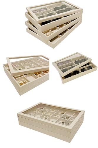 Top Lid for Large Beige Premium Quality Velvet Jewelry Display Box Tray Stackable Practical Trade Show Home Store Glass Lid - color: Glass Lid