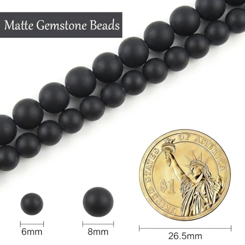 Stone Beads, 60pcs Matte Black Onyx, 6mm Round Loose Beads for Jewelry Making, Bracelets, with Bag, String & Card - color: Matte Black Onyx, size: 6mm