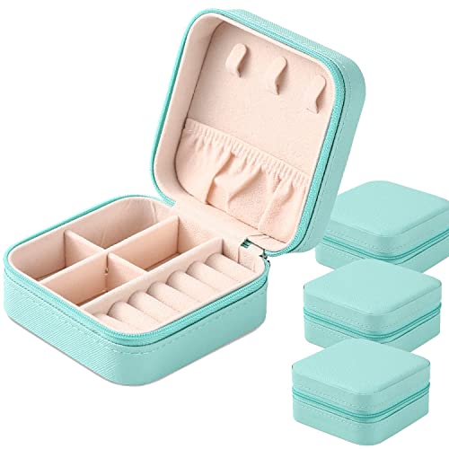 Neveika Mini Jewelry Box Leather Jewellery Ring Organizer Case Storage Gift Box Girls and Women (4pcs blue). - color: blue