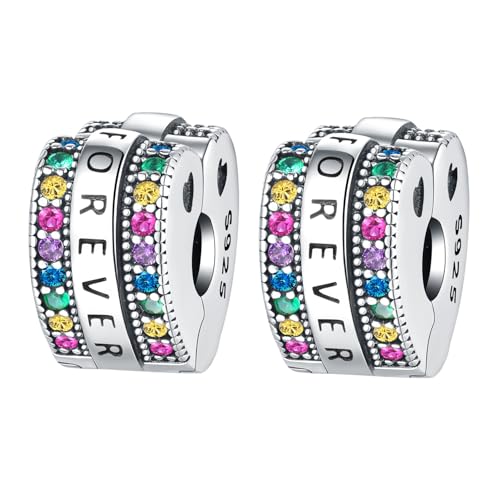 Spacer Stopper Beads for Bracelets & Necklaces, 925 Sterling Silver Beads | Smooth & Pave Cubic Zirconia (White, Blue, 18K Gold Plated) | Anti-Slide Separator Charms S925 Women Jewelry - color: 2Pcs Forever Stopper