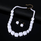 Halawly White Beads Necklace, Acrylic Costume Jewelry for Women Chunky Statement Strand Necklaces with Bracelet Dangle Earrings, Big African Beaded Necklace - color: White Long