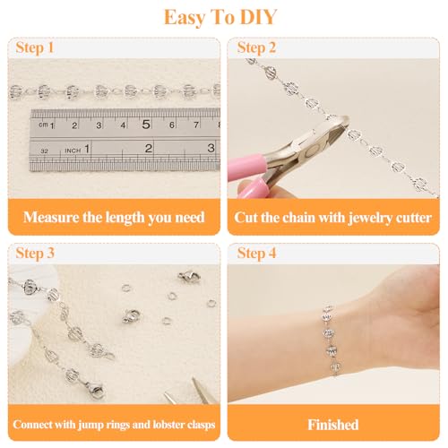 YOUBEIYEE 13 Feet Stainless Steel Silver Chain for Jewelry Making Hollow Heart Link Chain for Women Necklace DIY Chains Bulk - color: Heart Silver