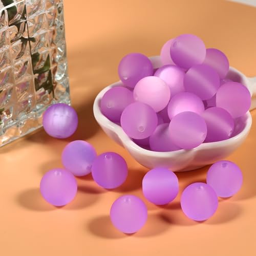 25pcs Resin Transparent Frosted Beads 16mm Cat Eye Circular Rubber Bead Spacer Bead DIY Making Friendship Bracelet Phone Chain Keychain Pen Beads Accessories (Purple) - color: Purple