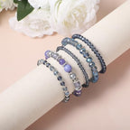 5Pcs Beaded Bracelets for Women, Bohemian Glass Faceted Crystal Beads Bracelet, Stackable Boho Disco Ball Stretch Bracelets, Multilayered Purple Jewelry Gift for Women, Mother's Day - color: Blue
