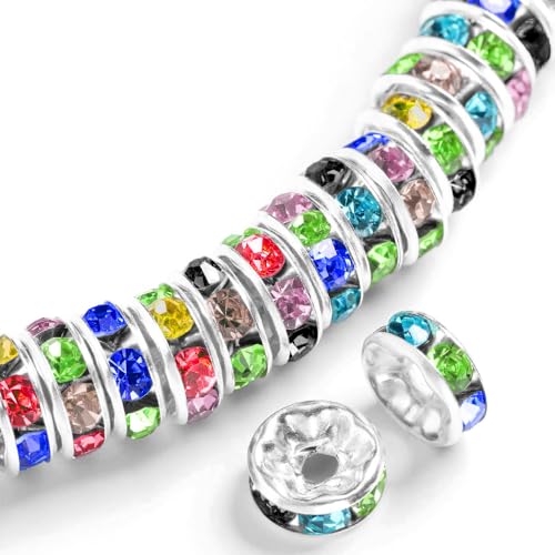 200PCS Rondelle Spacer Beads 6mm Silver Plated Czech Mix Crystal Rhinestone for Jewelry Making - color: 200Pcs Silver Plated/Mix, size: 6mm