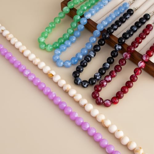 Caiyao Handmade Adjustable Acrylic Round Beaded Choker Necklaces Bohemia Colorful Resin Geometric Beads Statement Necklace for Women Men Costume Party Summer Vacation Jewelry Gifts