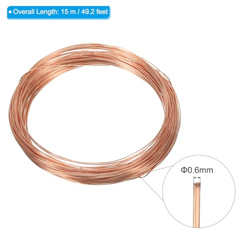PATIKIL 49 Feet Solid Bare Copper Wire, 23 Gauge 99.9% Pure Copper Wire 0.6mm Soft Beading Wire Metal Plant Stem Ties for Jewelry Craft (15m) - size: 0.6mmx15m