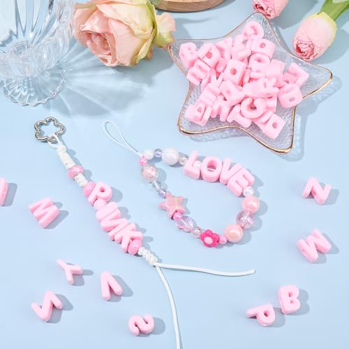 52Pcs A to Z Alphabet Shaped Beads Large Pink Letter Beads with Large Hole Acrylic Opaque 26 Capital Letters Initial Alphabet Bubble Loose Spacer for Keychains Bag Charm Phone Chains Jewelry - style: Style 6
