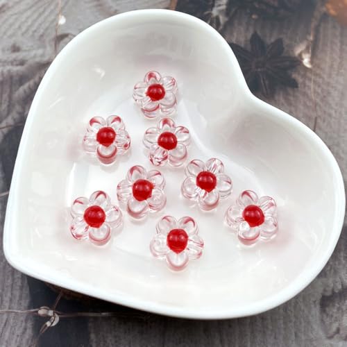 150Pcs Acrylic Flower Beads Candy Color Transparent Plastic Pastel Spacer Beads with Hole for DIY Crafts Wind Chimes Suncatcher Necklaces Bracelets Earrings Jewelry Making(Red) - color: Red