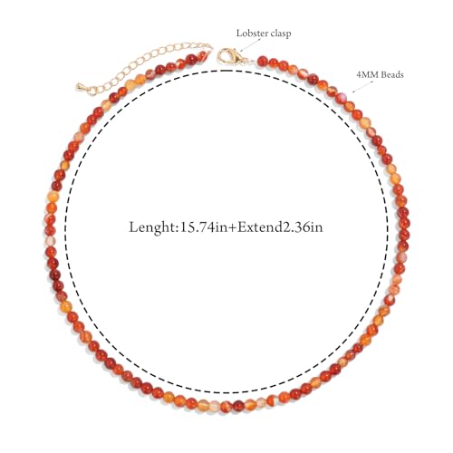 Crystal Choker Necklaces for Women,4mm Handmade Natural Stone Choker Beaded Necklace Healing Crystal Necklace Gemstone Bead Necklaces for Women - color: Carnelian