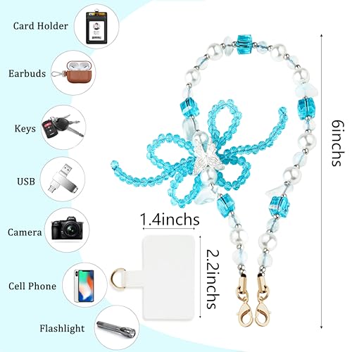 Marble Beaded Phone Wrist Strap,Detachable Phone Bracelet Strap with Tether Tab,Hands-Free Wristlet Strap (Blue & White) - color: Blue & White