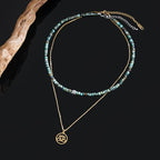 Plumiss Boho Handmade Natural Jasper Stone Beaded Crystal Mixed Strand Short Necklace for Women Girl - color: African Turquoise