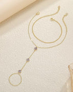 Gold Hand Chain Bracelets for Women Trendy Dainty Birthstone Clover Charm Ring Bracelet Hand Chain Set Non Tarnish 14K Gold Plated Stackable Finger Bracelets for Women Birthday Jewelry Gifts - color: 06. June(Alexandrite)
