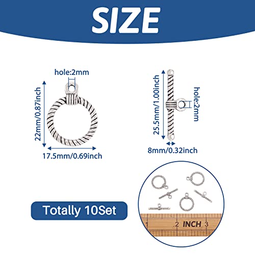 Pandahall 10 Sets Antique Silver Tibetan Alloy Toggle Clasps Round Bracelet Jewelry Clasp Connectors for Necklace Bracelet Jewelry Making