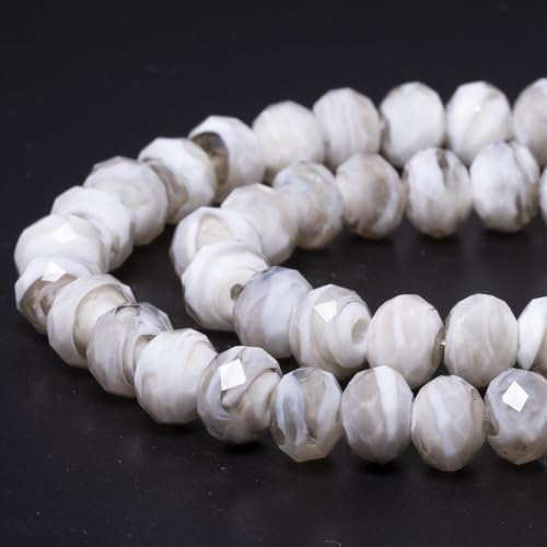 7.5×10mm 50pcs Gray White Faceted Lampwork Glass Beads for Jewelry Making, Flat Round Handmade Murano Beads for Bracelets, Crafts, Friendship Bracelet Kit, Rosary Making - color: Gray White