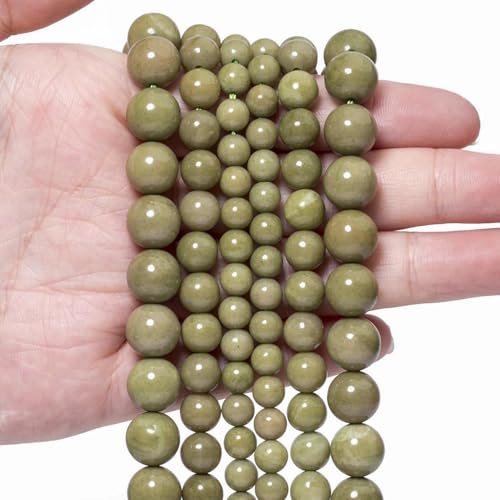 Stone Beads, 60pcs Olive Green Jades, 6mm Round Loose Beads for Jewelry Making, Bracelets, with Bag, String & Card - color: Olive Green Jades, size: 6mm
