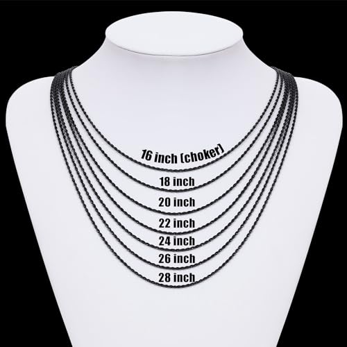 Fiusem 18K Gold Plated Rope Chain for Men, 18K Gold Plated/Black Chain Necklace, Stainless Steel Necklace for Men and Women, Jewelry Gifts - size: 18 Inches, style: Black 2mm