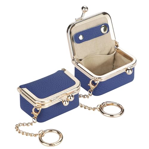 Royal Bagger Genuine Cow Leather Mini Jewelry Box Women's Coin Purse Solid Color Kiss Lock Change Pouch Casual Style Small Storage Bag for Women 1894 (Royal Blue with Chain) - color: Royal Blue with Chain