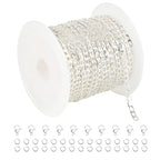 UMAOKANG 16.4 Feet Silver Cuban Chains for Jewelry Making Silver Plated Brass Necklace Chain on Spool with Jump Rings and Lobster Clasps - color: Silver Cuban