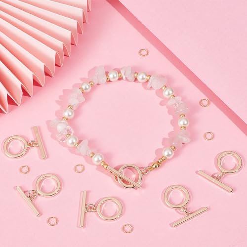 Beebeecraft 1 Box 10Pcs Toggle Clasp 18K Gold Plated Smooth Ring T-bar Closure End Clasps Connector Sets with 20Pcs Open Jump Rings for DIY Jewellery Making Necklace Bracelet - color: #6 10 sets