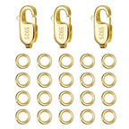 Gold Jewelry Making Lobster Claw 10mm, 23PCS Italian Rectangle Trigger Clasps with Open Jump Rings Set, Small Necklaces Bracelet Connector Gold Clasp Supplies 925 Sterling Silver Jewelry Finding Set - color: 23PcsB_Gold