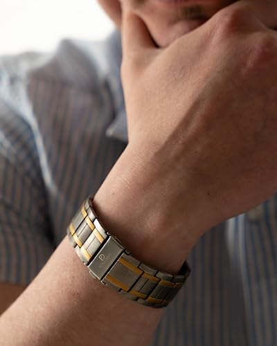 POLLDAN® 3X Power Magnetic Bracelets For Men | 6200 Gauss Strength Mens Titanium Bracelet with Fold-Over Clasp, Adjustable Length, Gift Box, Sizing Tool | Innovative Magnets Alloy - Patent - color: Silver Gold