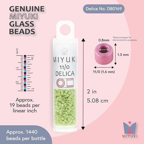 Miyuki Delica Seed Beads – Size 11/0 (1.6 mm), DB0169, Opaque Chartreuse AB, 7.2 g, Approx. 1440 Beads, Made in Japan - color: DB0169 - Opaque Chartreuse AB