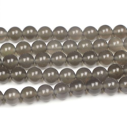 MJDCB 7A Natural Grey Agate Gemstone Round Stone Beads for Jewelry Making DIY Bracelet Necklace (10mm) - color: Gray Agate, size: 10mm