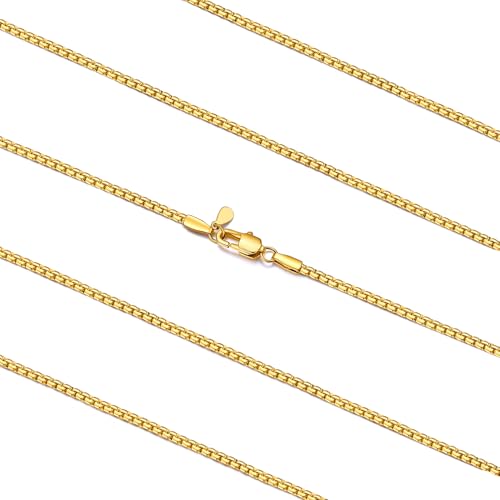 FaithHeart Mens Black/Silver/Gold Stainless Steel Flat Box Link Chain Necklace, Stylish 2/4/6/8mm Width Box Chains Necklaces for Men Non Tarnish Hip Hop Chain Jewelry Gifts,14"-30" Length - color: 2mm Width-Gold, size: 20 Inches Length