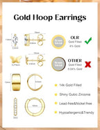 ORAZIO Small Gold Hoop Earrings for Women Hypoallergenic 14K Gold Plated Chunky Huggie Earring Sets for Multiple Piercing Dainty Earing Stacks Set Cute Silver Cartilage Jewelry Trendy Gifts - style: 14K Gold Plated-Butterfly