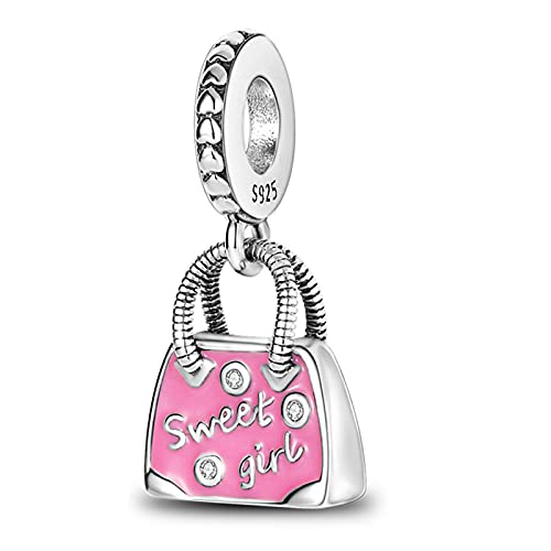 MULA 925 Sterling Silver Charms for Bracelets and Necklaces Lipstick and Bag Dangle Pendants Tower Camera Beads Jewelry Charms for Women - color: Sweet Girl Handbag