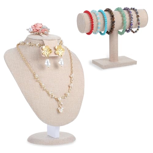 2 Pcs Jewelry Display Set Necklace Mannequin Bust T Bar Bracelet Holder for Earring Necklace Ring Display