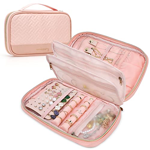 emissary Jewelry Organizer Case Travel Jewelry Storage Bag for Necklace, Earrings, Rings, Bracelet, Valentines Day Gifts, Earring Storage, Necklace Storage, Pouch Bag Accessories for Travel (Pink) - color: Pink