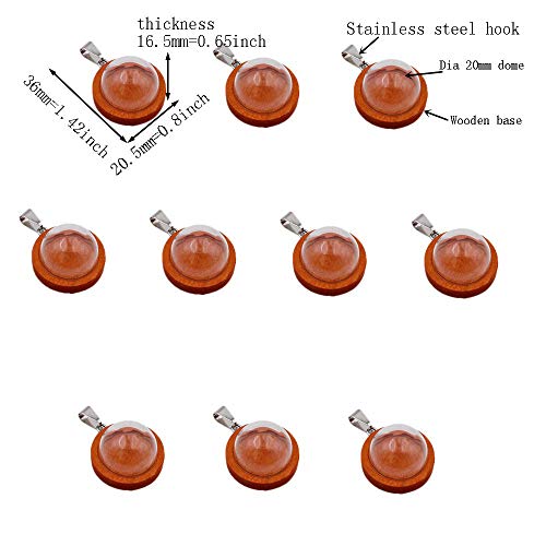 ZenRa 10-Piece Glass Dome Pendant Set with Wooden Base & Hollow Glass Cabochons (20mm Red Coffee) - size: 20mm Dome Red Coffee
