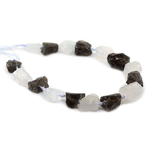 Natural White & Smoky Quartz Crystal Nugget Raw Graduated Beads Strand 2mm Hole Drilled - color: White & Smoky Quartz