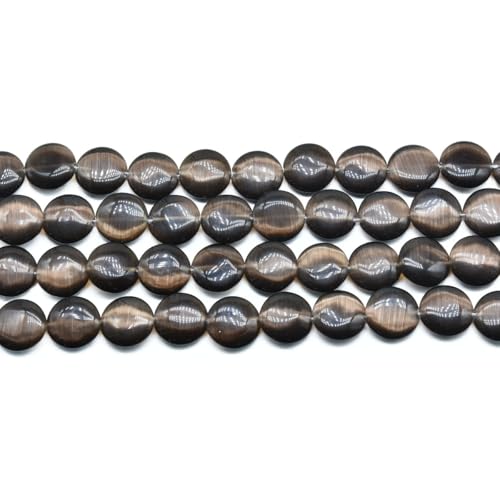 26pcs 15mm Brown Cat's Eye Coin Stone Loose Gemstone Beads Semi-Precious Craft Supplies for DIY Jewelry Making - color: Coin15mm Brown